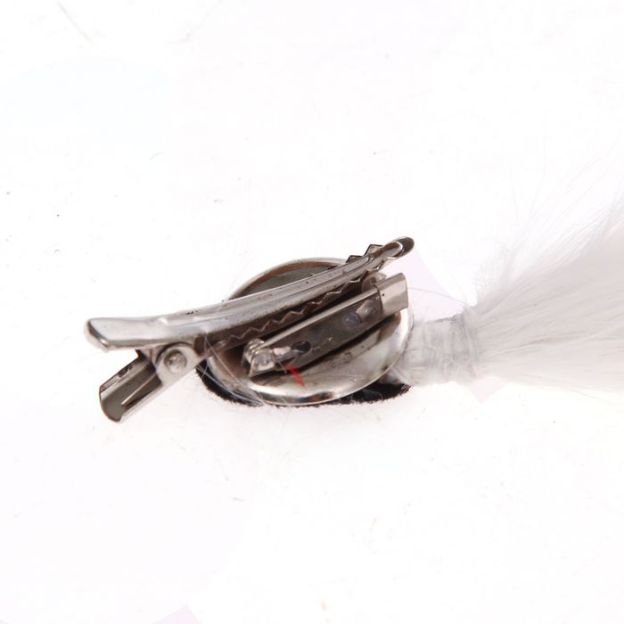 Карнавальное перо, зажим + значок, цвет белый