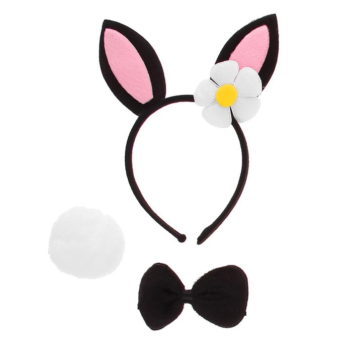 Карнавальный набор "Зайка" 3 предмета: ободок, хвост, бабочка, цвета МИКС