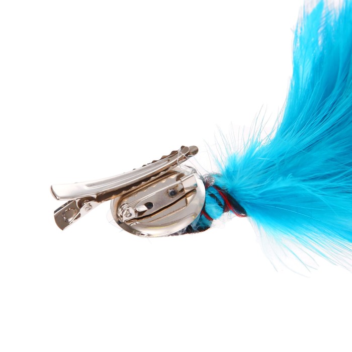 Карнавальное перо, зажим + значок, цвет голубой