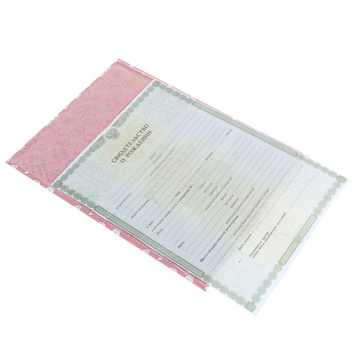 Папка для свидетельства о рождении "Котята и барашки", розовое, А5, ламинированная