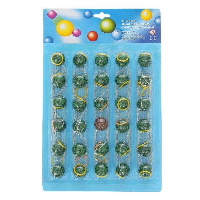 Мяч каучуковый "Арбуз" с резинкой на блистере, набор 30 шт., 2,3 см