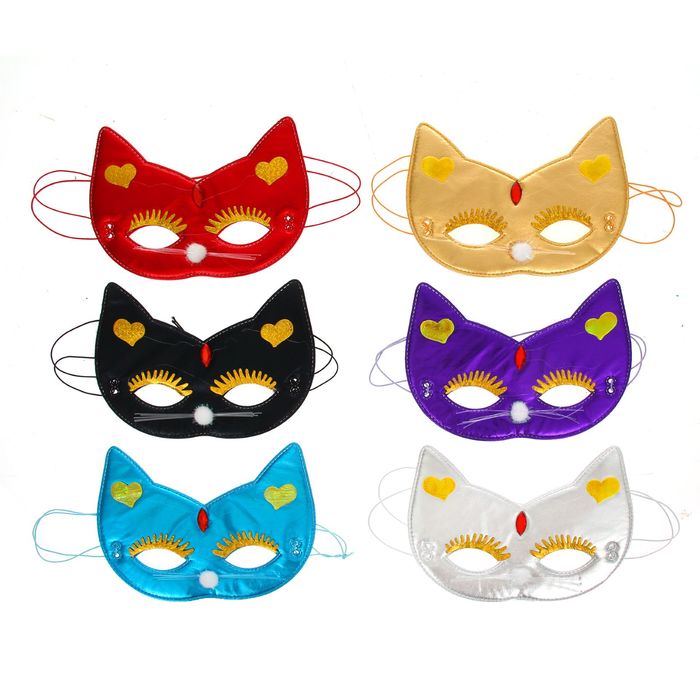 Карнавальная маска "Кошка" с сердечками, цвета МИКС