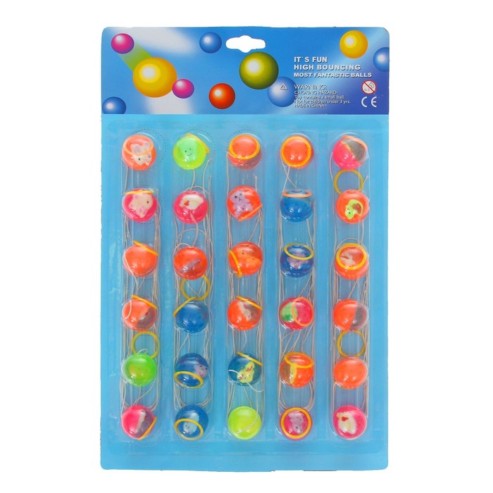 Мяч каучук "Звери" с резинкой на блистере (набор 30 штук) 2,3 см