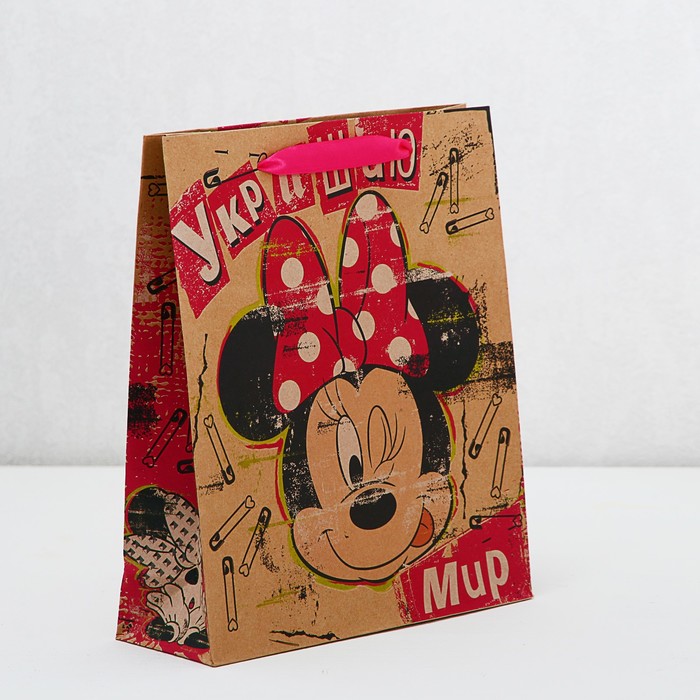 Пакет вертикальный крафт "Украшаю мир", Минни Маус, 23 х 27 см