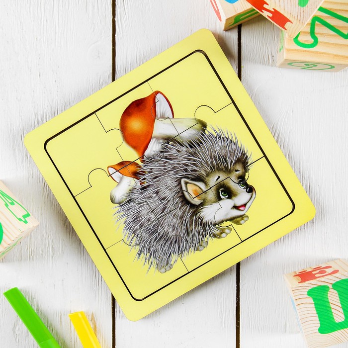 Пазл "Ёжик с грибами"