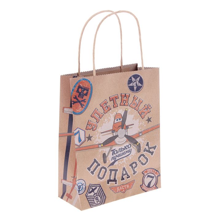 Пакет вертикальный крафт "Улетный подарок", Самолеты, 18 х 23 см