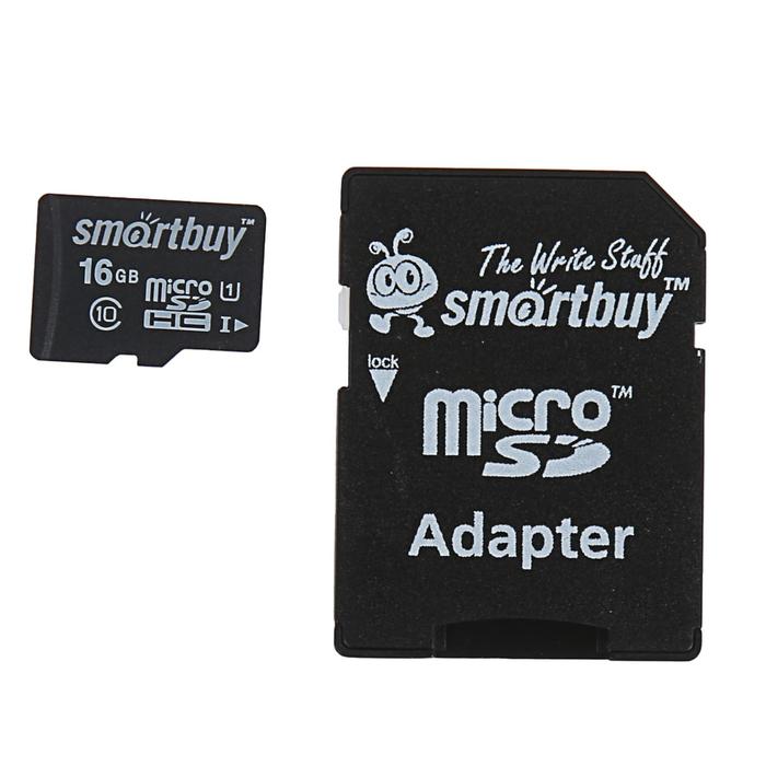 Карта памяти Smartbuy microSD, 16 Гб, SDHC, класс 10, с адаптером SD micro sdhc карта памяти smartbuy 8gb сlass 10 с адаптером sd