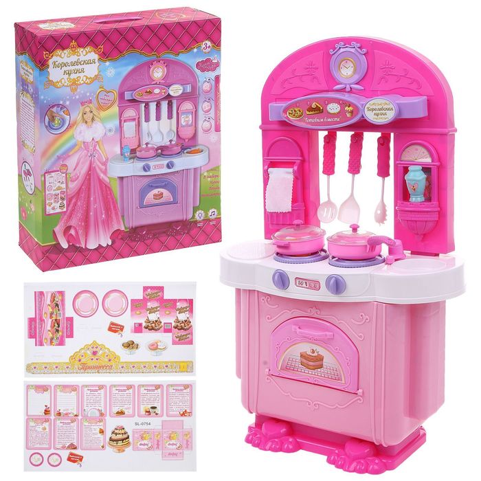 Игровой модуль кухня "Принцесса" с аксессуарами, световые и звуковые эффекты, БОНУС - вырезные карточки для игры