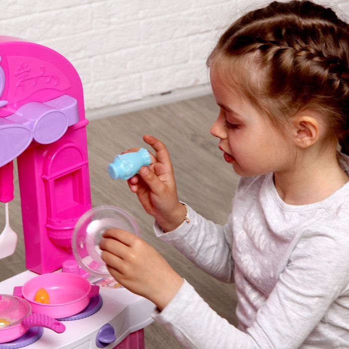 Игровой модуль кухня "Принцесса" с аксессуарами, световые и звуковые эффекты, БОНУС - вырезные карточки для игры