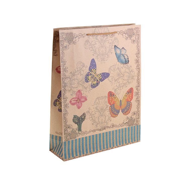 Пакет крафт "Бабочки и полоска"