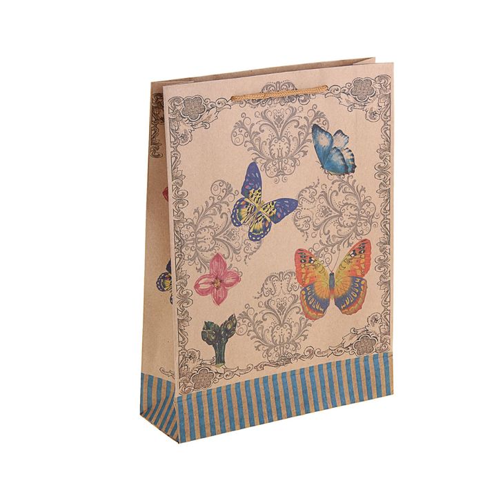 Пакет крафт "Бабочки и полоска"