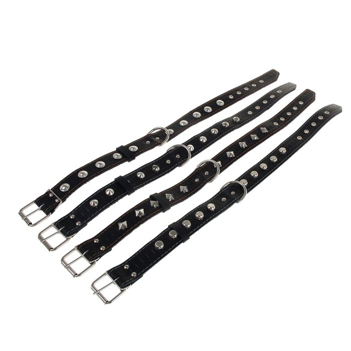 Ошейник кожаный тисненый однослойный, 62 х 3,5 см, украшенный, микс цветов