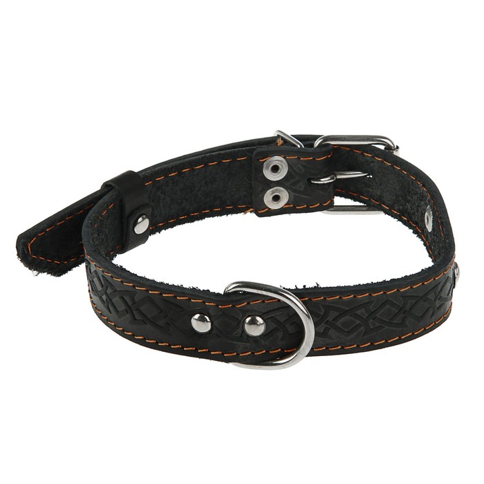 Ошейник кожаный тисненый однослойный, 45 х 2,5 см, с табличкой, микс цветов