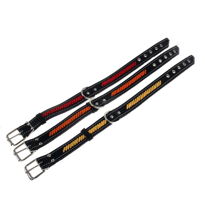 Ошейник кожаный с переплетом на фетре, 55 х 3 см, микс цветов