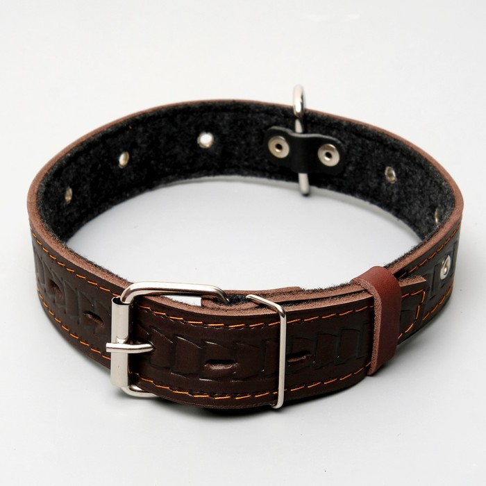 Ошейник кожаный тисненый на фетре, 52 х 3,5 см, безразмерный, микс цветов