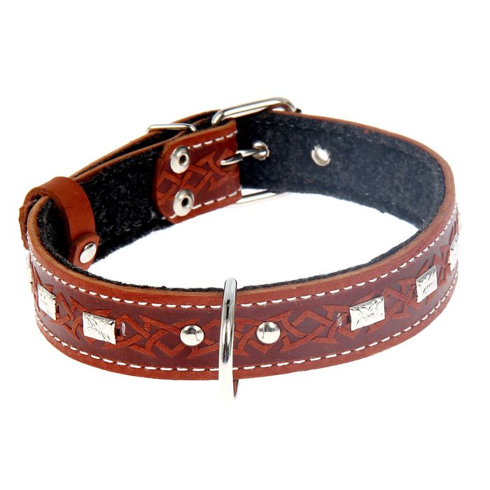 Ошейник кожаный тисненый на фетре, 60 х 3 см, украшеный, микс цветов