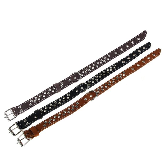 Ошейник кожаный тисненый однослойный, 53 х 2,5 см, клепаный, микс цветов