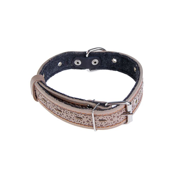 Ошейник кожаный тисненый на фетре, 60 х 3 см, безразмерный, микс цветов