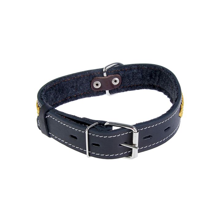 Ошейник кожаный с переплетом на фетре, 53 х 3,5 см, микс цветов