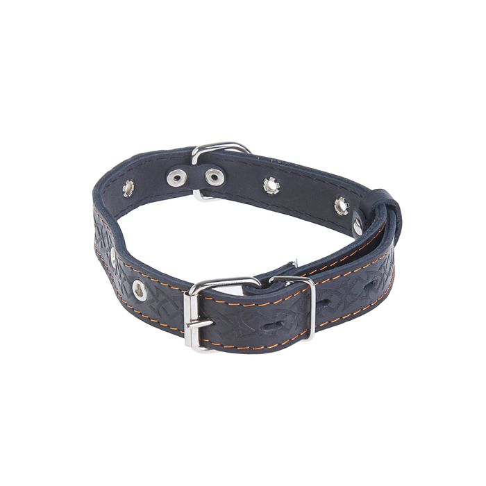 Ошейник кожаный тисненый двухслойный, 47 х 2,5 см, безразмерный, микс цветов