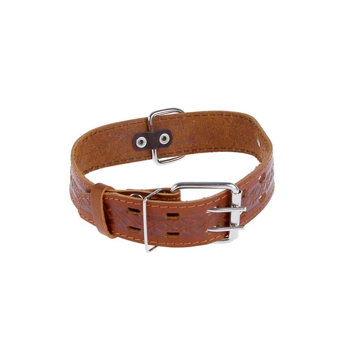 Ошейник кожаный тисненый однослойный, 69 х 4,5 см, с табличкой, микс цветов