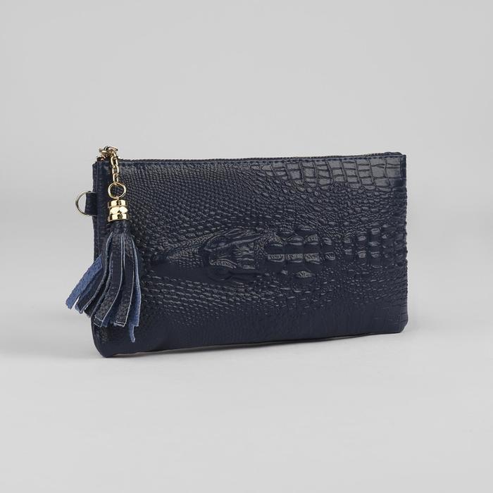 Клатч женский "Хищница", 2 отдела, 1 отдел на молнии, наружный карман, ручка, глянцевый, цвет синий