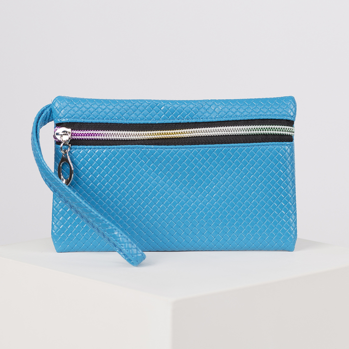 Кошелёк женский "Плетёнка", 1 отдел, ручка, глянцевый, цвет бирюзовый