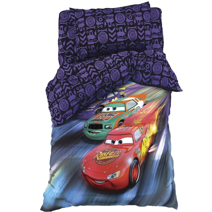 Постельное бельё "Тачки: гонки" 1,5 сп., размер 143*215 см, 150*214 см, 50*70 см -1 шт, 100% хл., поплин