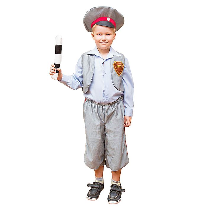 Детский карнавальный костюм "ГАИ", штаны, жилет, фуражка, жезл, 8-10 лет, рост 140-152 см