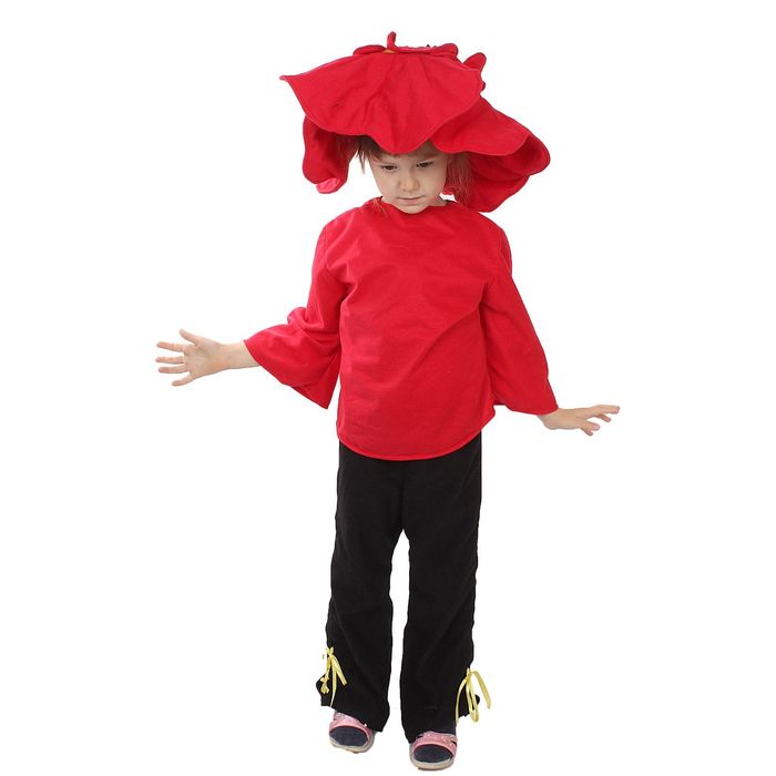 Карнавальный костюм "Мак", шляпа, кофта, брюки, 5-7 лет, рост 122-134 см