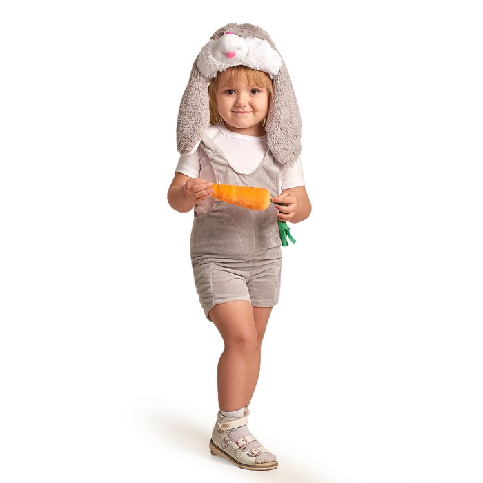 Детский карнавальный костюм Заюша, шапка, комбинезон, мягконабивная морковка, 1-2 года, рост 92 см