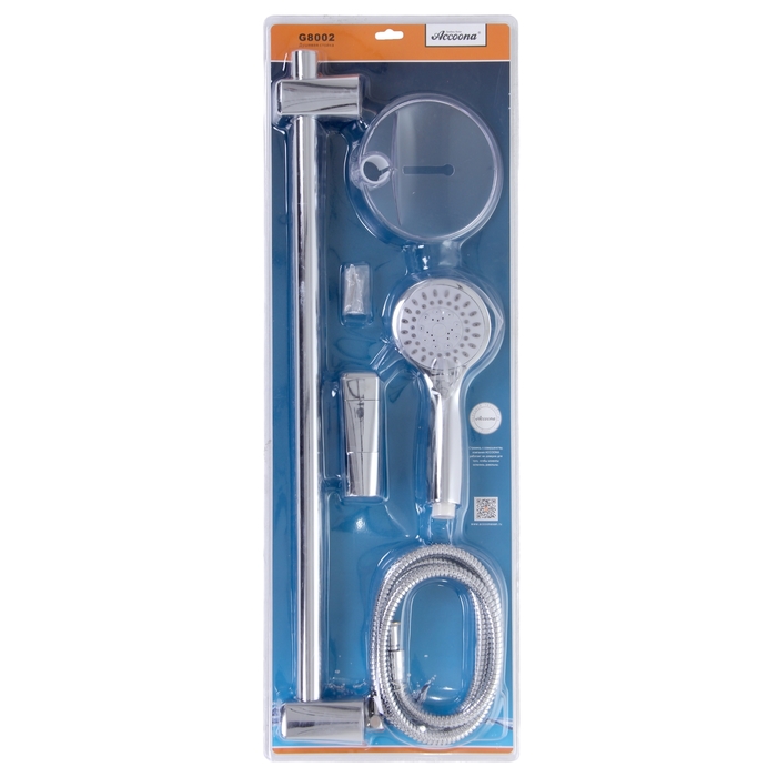 Душевая стойка Accoona G8002, с душевым набором, с пластиковой мыльницей, хром