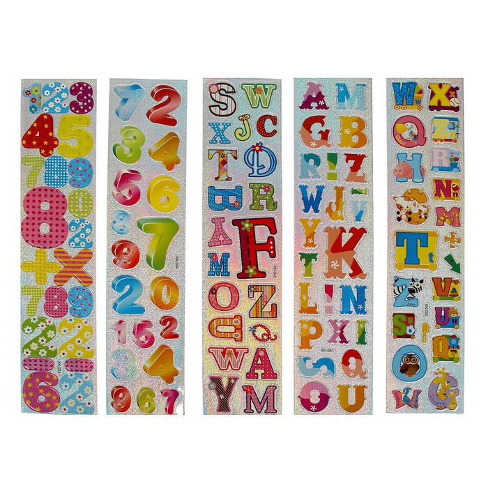 Наклейка детская "Буквы и цифры" МИКС