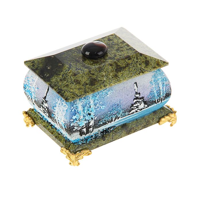 Шкатулка "Зима", на ножках 6х8 см, каменная крошка, серпент