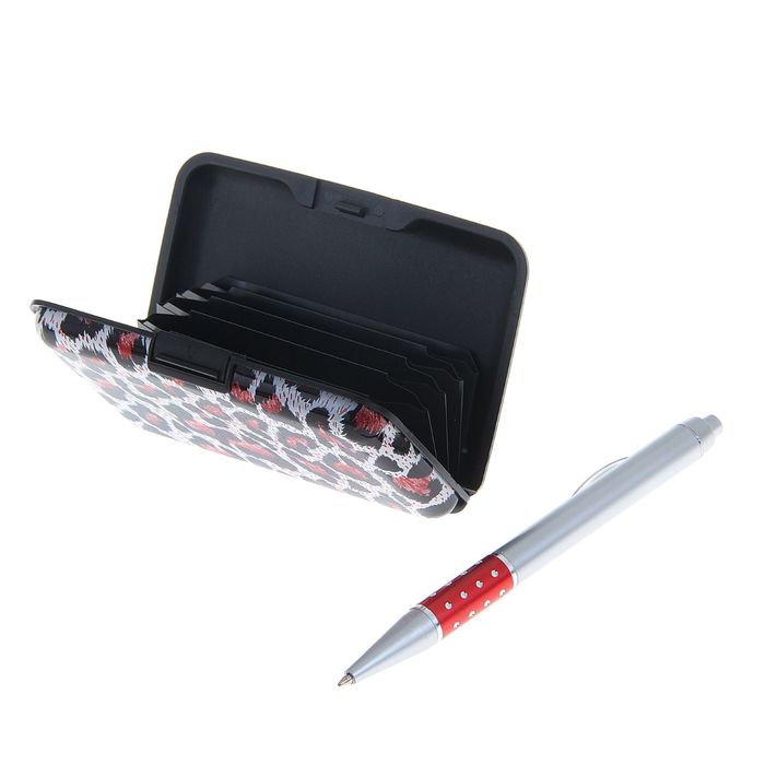 Набор подарочный 2в1: ручка, визитница "Леопард"