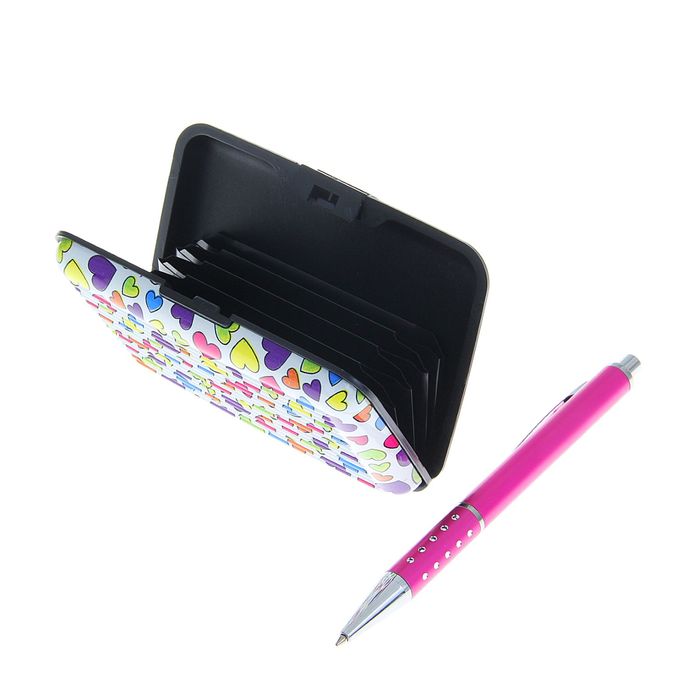 Набор подарочный 2в1: ручка, визитница "Сердечки"