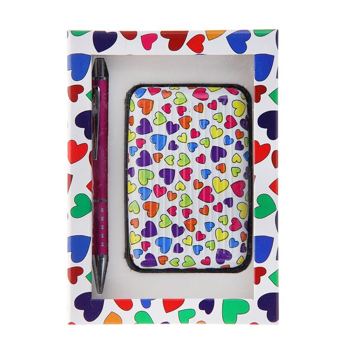 Набор подарочный 2в1: ручка, визитница "Сердечки"