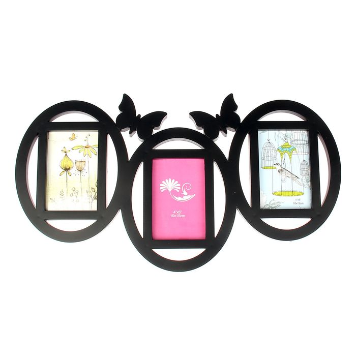 Фоторамка "Бабочки" на 3 фото 10х15 см, чёрная