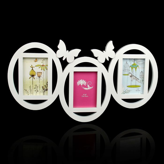 Фоторамка на 3 фото 10х15 см "Бабочки" белая 56,5х31 см
