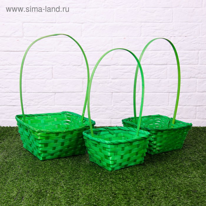 фото Набор корзин плетёных, бамбук, 3 шт., зелёные, средние