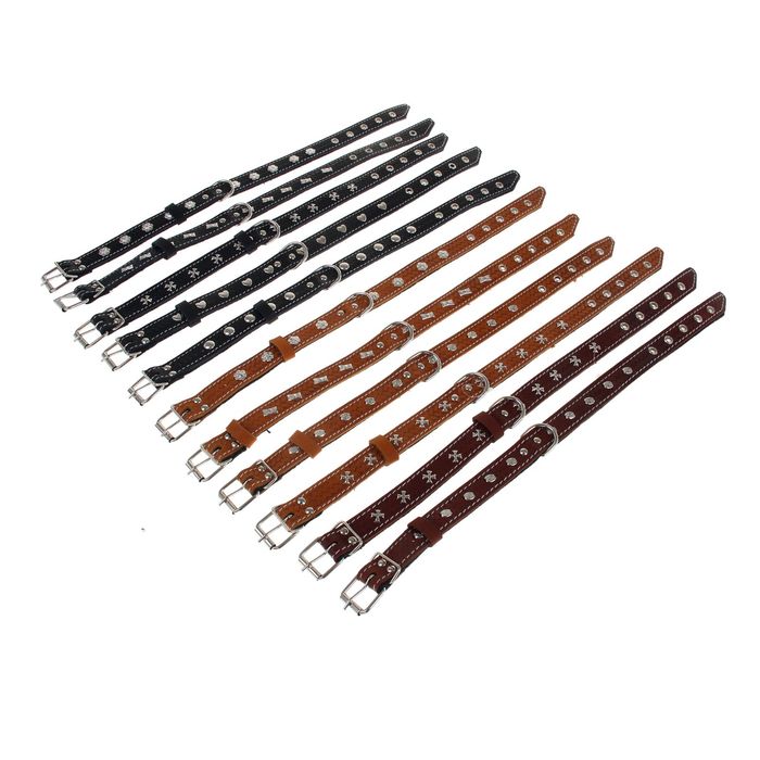 Ошейник кожаный тисненый на фетре, 53 х 2,5 см, украшеный, микс цветов