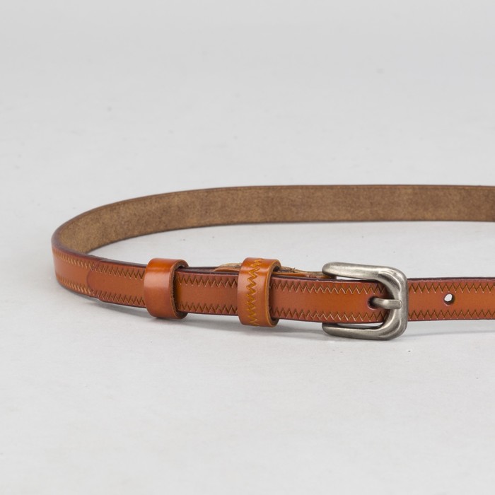 Ремень женский "Аврора", винт и пряжка под серебро, 2 строчки, зигзаг, цвет рыжий