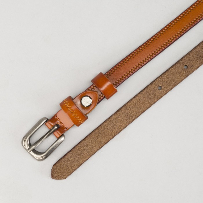 Ремень женский "Аврора", винт и пряжка под серебро, 2 строчки, зигзаг, цвет рыжий