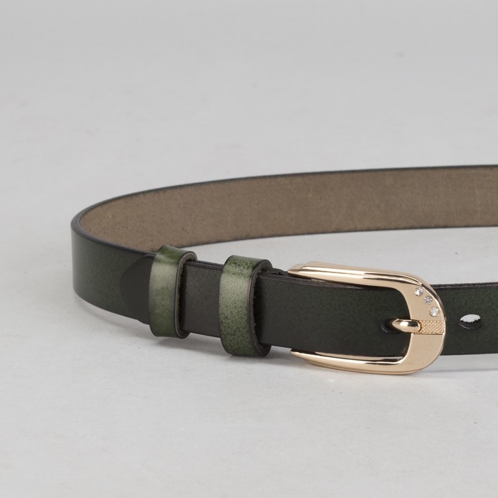 Ремень женский "Лидия", винт и пряжка под золото, стразы, гладкий, цвет зелёный