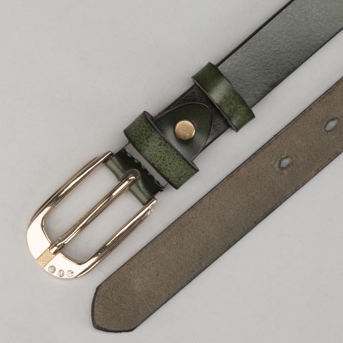 Ремень женский "Лидия", винт и пряжка под золото, стразы, гладкий, цвет зелёный