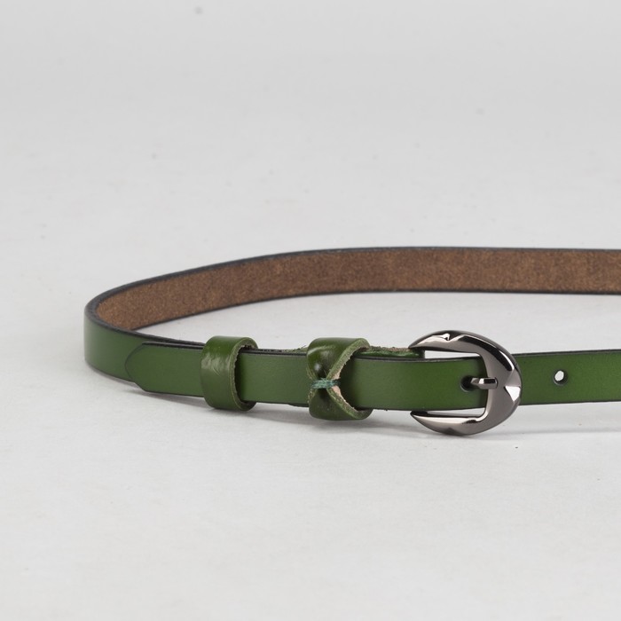 Ремень женский "Василиса", пряжка и винт - тёмный металл, ширина 1см, цвет зелёный