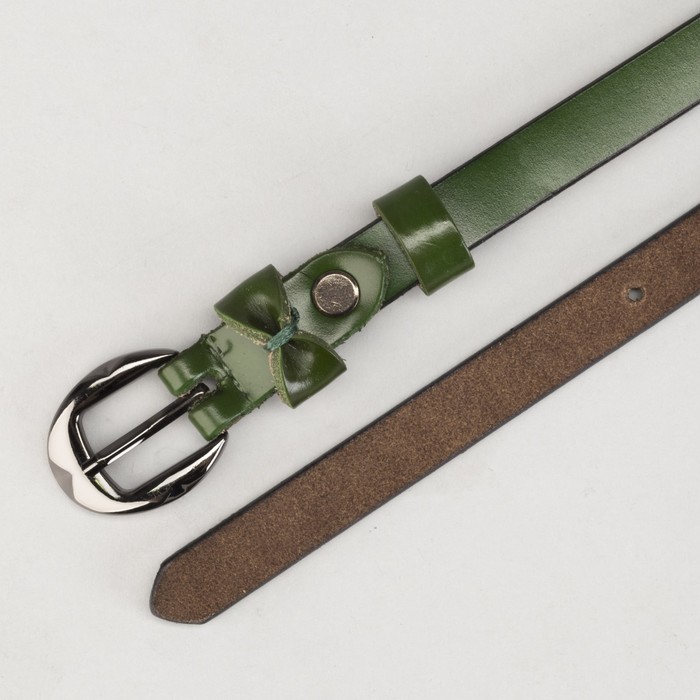 Ремень женский "Василиса", пряжка и винт - тёмный металл, ширина 1см, цвет зелёный