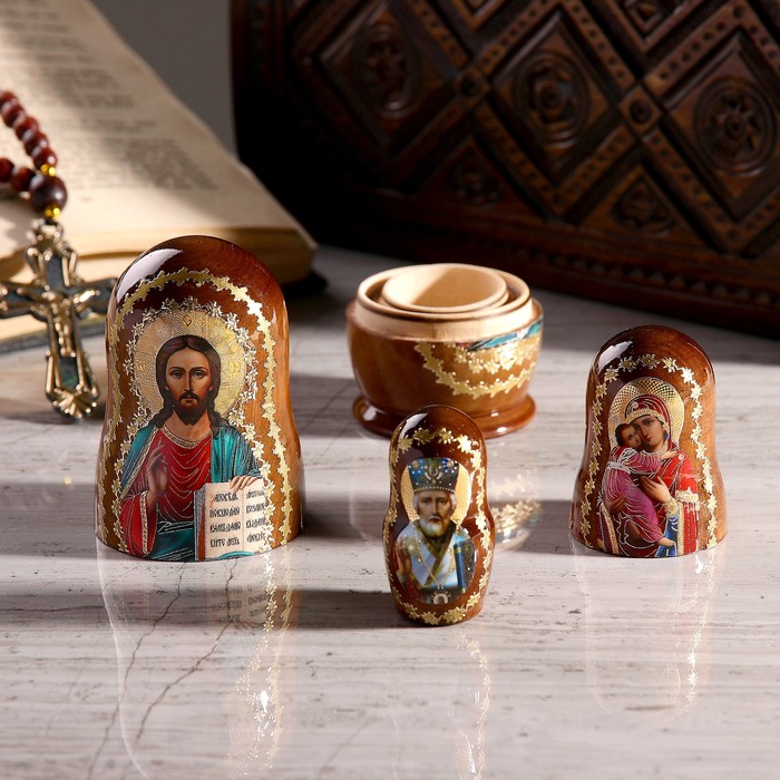 Матрёшка «Православная» 3 кукольная, Спас, Владимирская, Николай Чудотворец