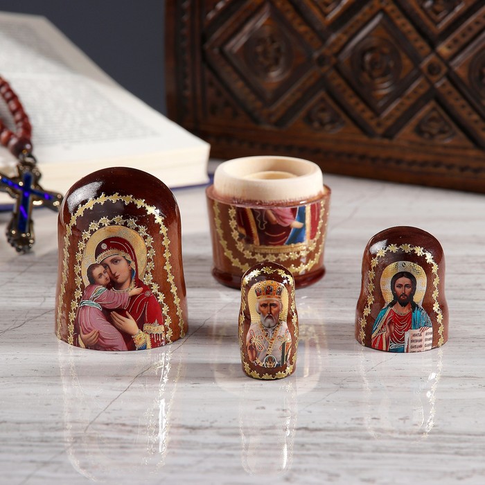 Матрёшка «Православная», 3 кукольная, Владимирская, Спас, Николай Чудотворец