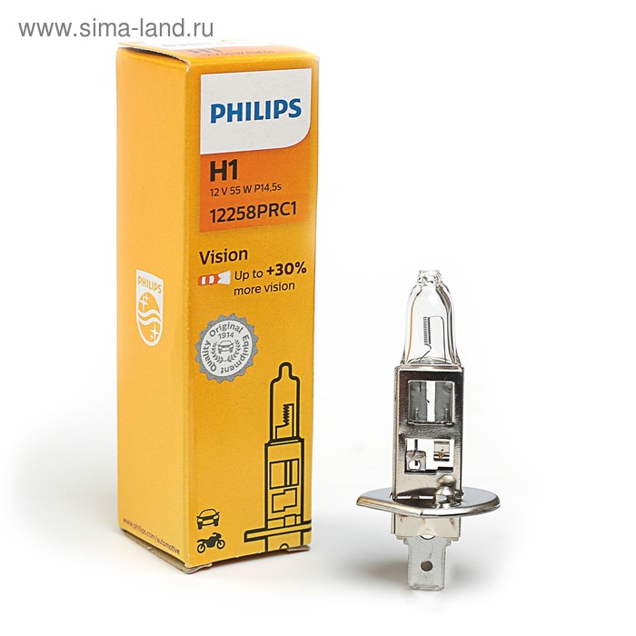 фото Лампа автомобильная philips vision premium, h1, 12 в, 55 вт, 12258prc1